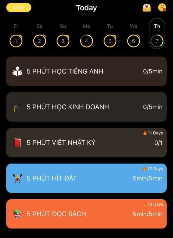 App habit tracker 5 phút tạo đà